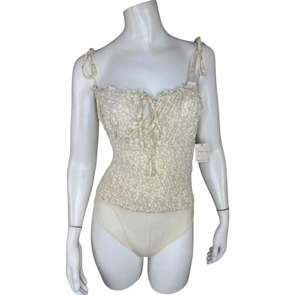 Intimately Free People‎ Ivory Combo Bardot Sleeveless Bodysuit Womens M NWT